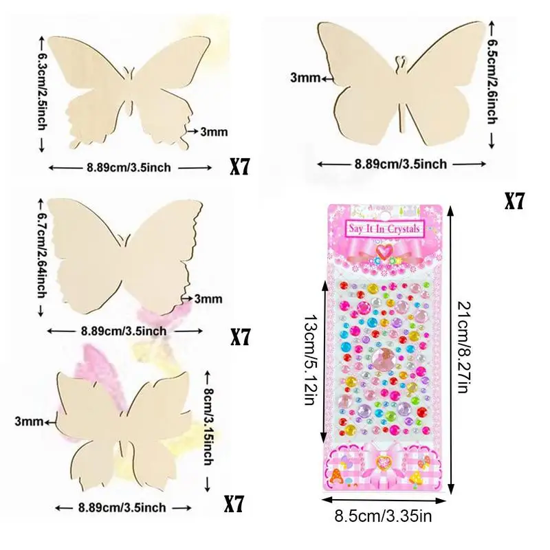 DIY 28pcs Wood Gem Art Butterfly Kit Toy Art And Craft Diamond Stickers Unfinished Painting Butterfly Wood Slices Toys For Kids