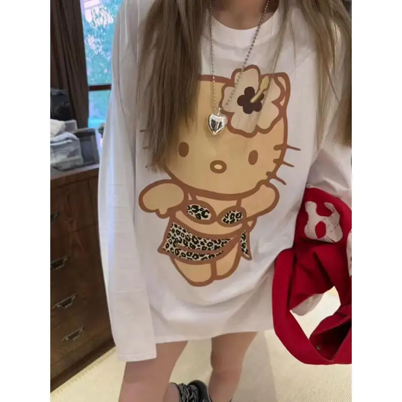 

Sanrio Cartoon Pullover Hello Kitty Long Sweet Style Pullover Korean Style Girl Printing Loose Spring and Autumn Style Pullover