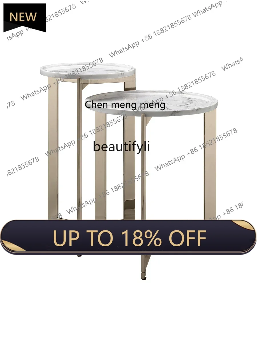 

P178 Minimalist Marble Corner Table Light Luxury and Simplicity Living Room Sofa round Side Table Metal Leisure Small Coffee Tab