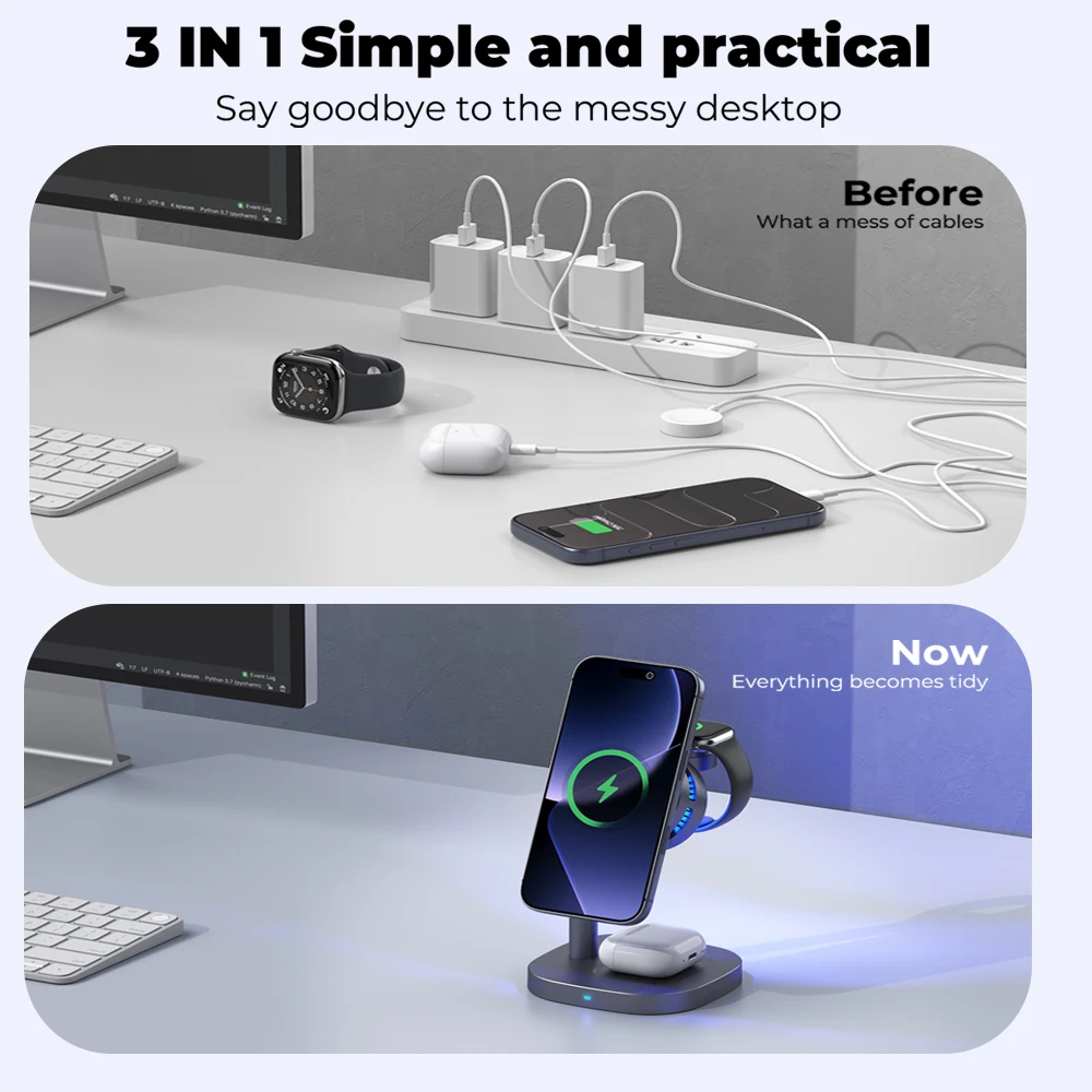 ICE Cooling Qi2.2 25W 3 in 1 Magnetic Wireless Charger Stand Fast Charging For Magsafe iPhone 17 Pro Max Apple Watch 2-8 Airpods view 5