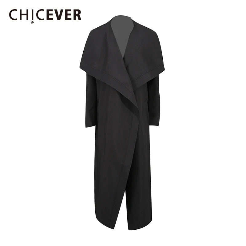 

CHICEVER Solid Spliced Shawl Basics Trench Female V Neck Long Sleeve Loose Streetwear Women's Trenchs Autumn Style Fashion New