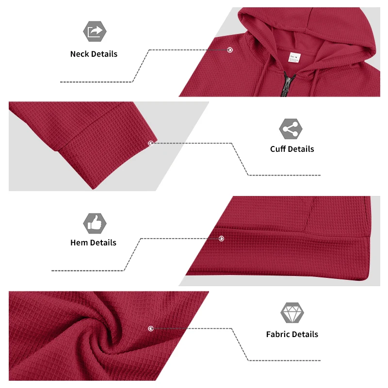 Herren Frühling und Herbst Einteiliger Waffel-Strick 1/4 Reißverschluss Lässiger Loser Kapuzenpullover, Geeignet für den Täglichen Gebrauch – Detail 27