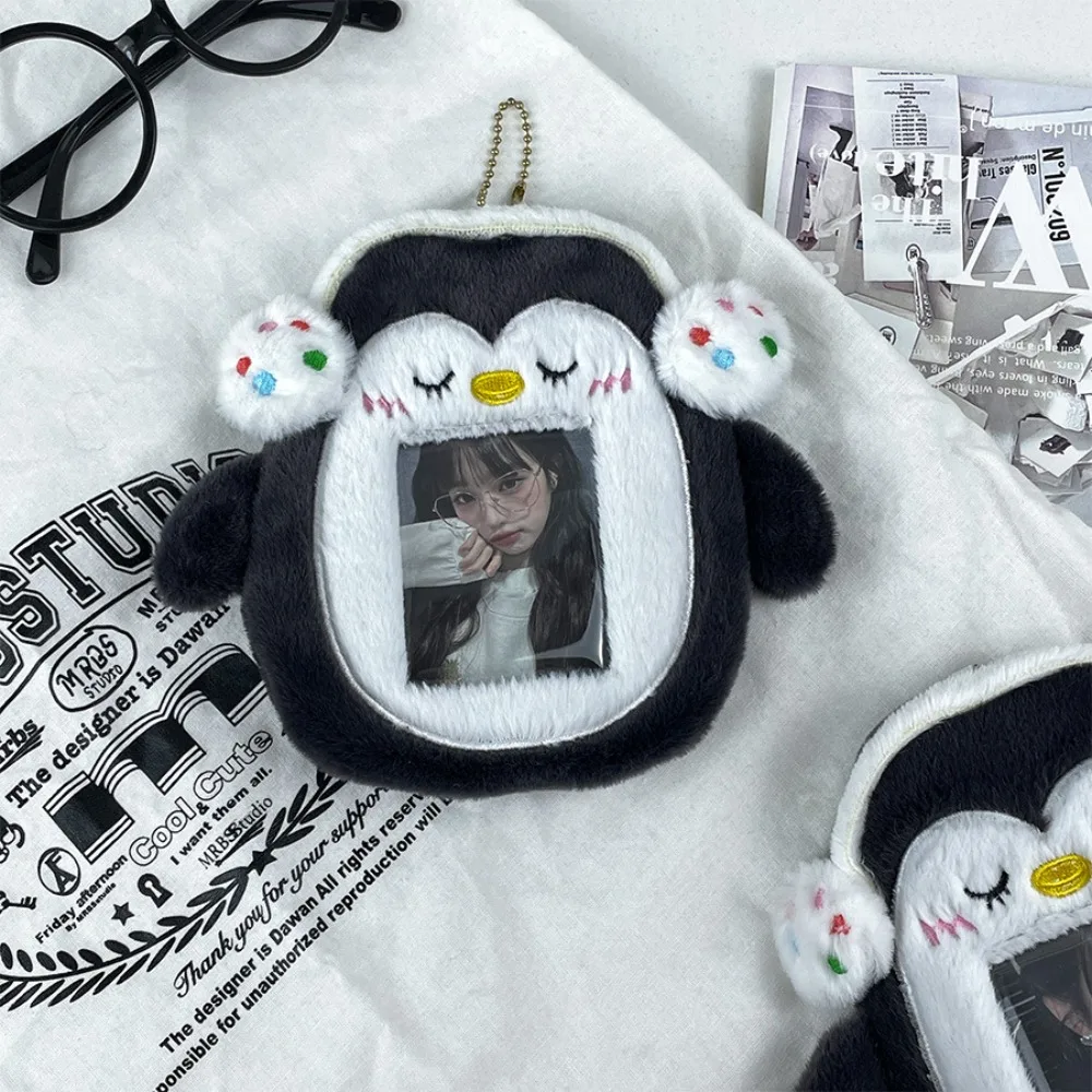 New Cute Penguin Card Protector PVC ID Protection Set Plush Photocard Holder Cartoon Slide Cover Card Bag Plush Card Holder