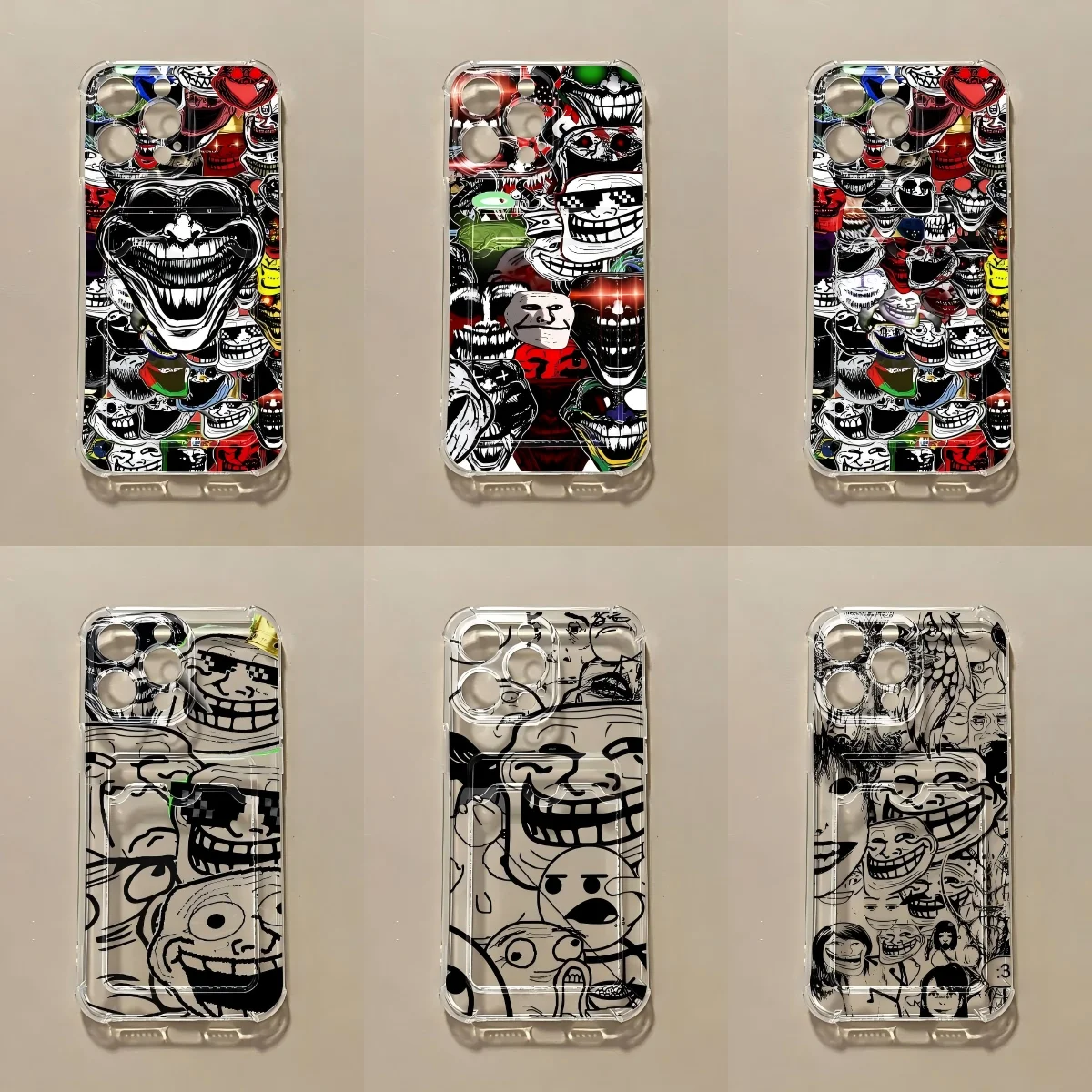 Luxury Clmj Funny T-TrollfaceS Card Hold Phone Case For Samsung Galaxy S26 S25 S24 S23 S22 S21 Edge Plus Ultra M53 M54 5G Airbag