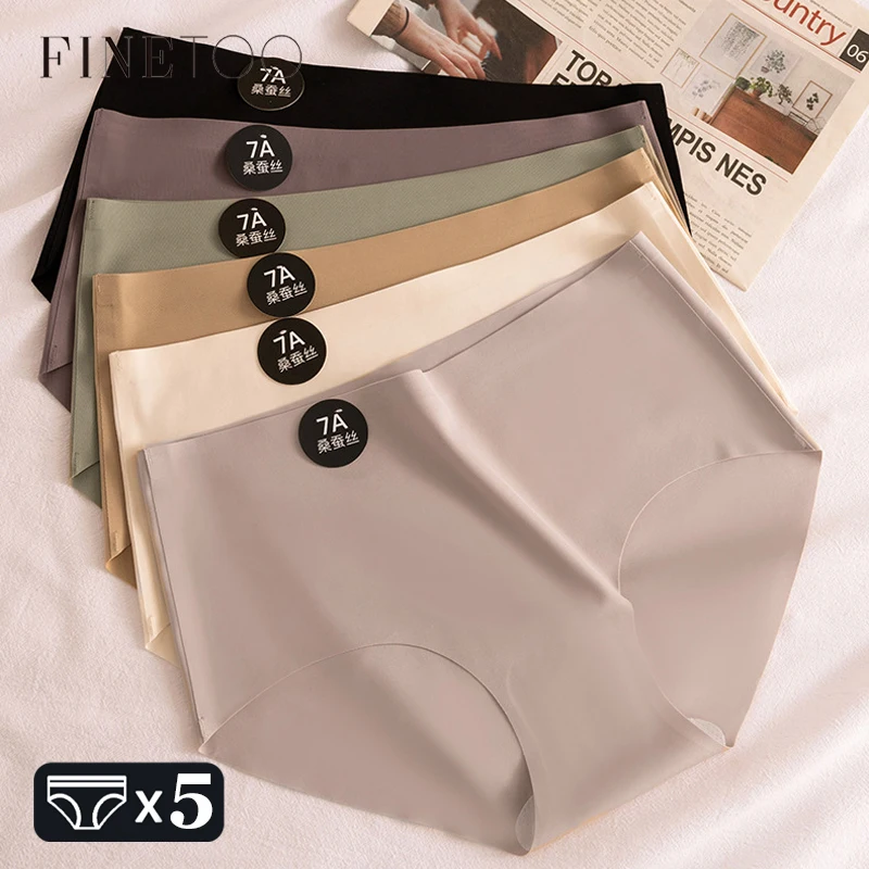 5PCS/SET Ropa Interior de Seda de Morera sin Costuras, Bragas Ultrafinas para Mujer, Sexy, Transpirable, Sólidas, Invisibles, Lencería Suave, Tallas M-XL