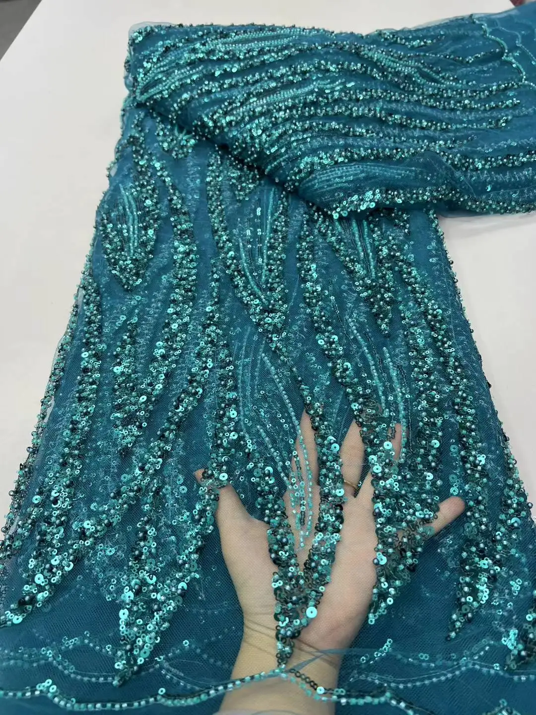 

Luxury Beads Lace African 2025 High Quality Beaded 5 Yards Handmade beads Sequins Fabric Nigerian For Evening Party Dress Women