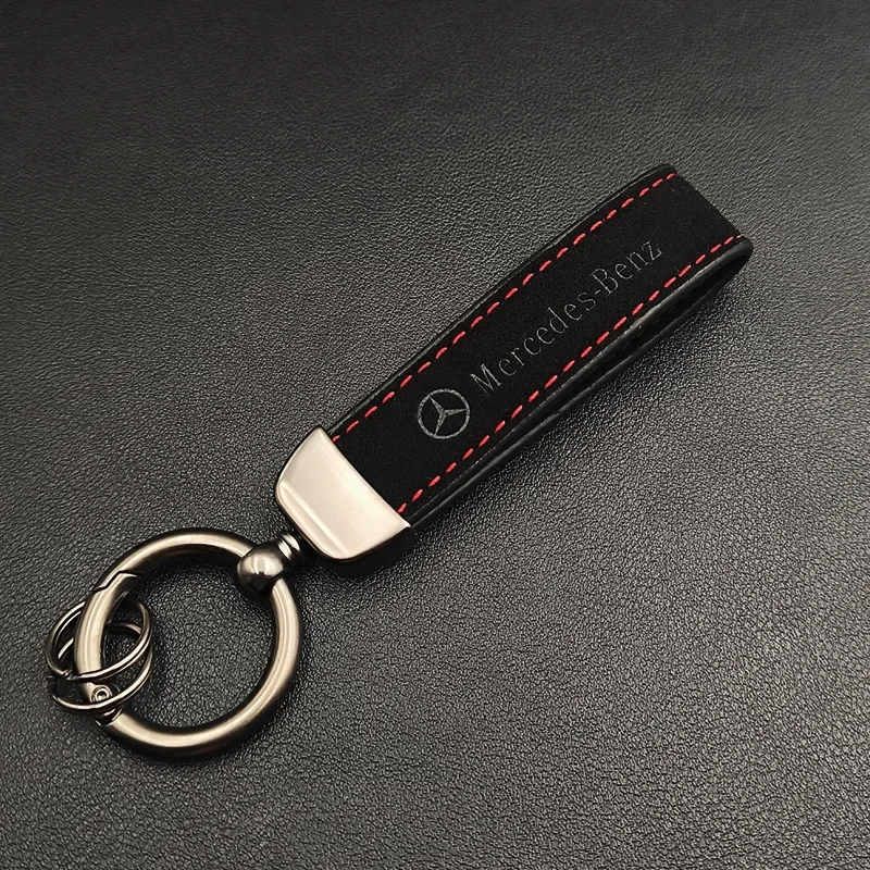 2024 New Metal Leather Car Logo Keyring Luxury Keychain For Mercedes Benz AMG A B C E S GLA GLB GLC GLE CLA G ML R Accessories