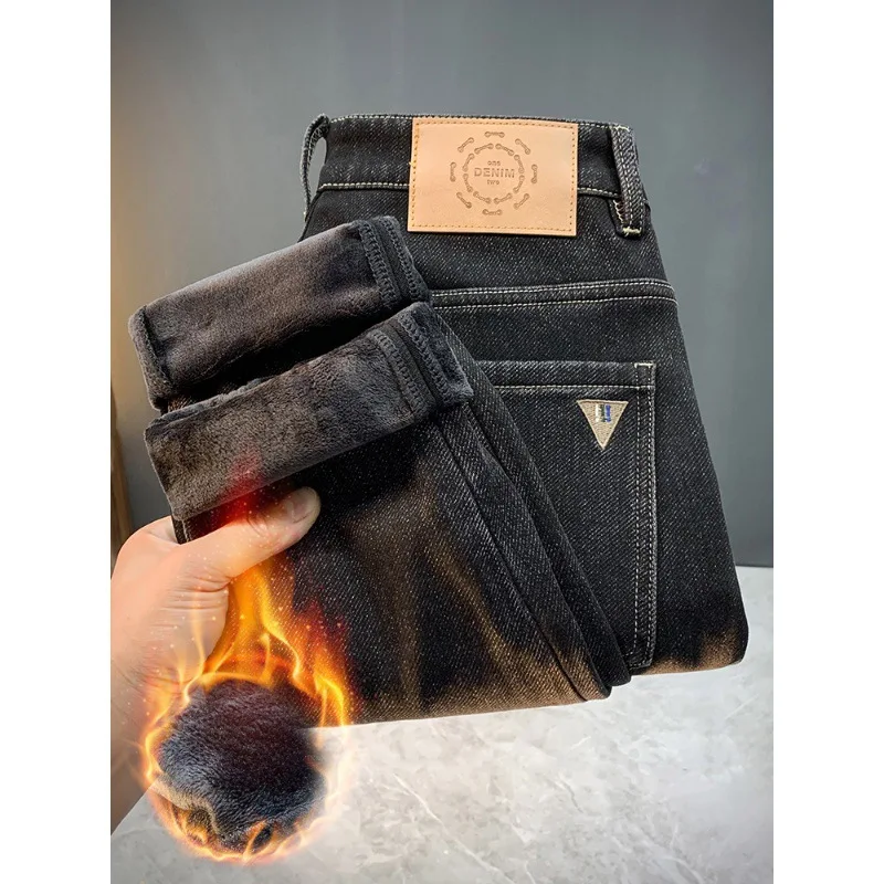 

Jeans for Men Winter Fleece Lining Thick Fashion New Handsome Menswear Casual All-Matching Warm Long Pants Men