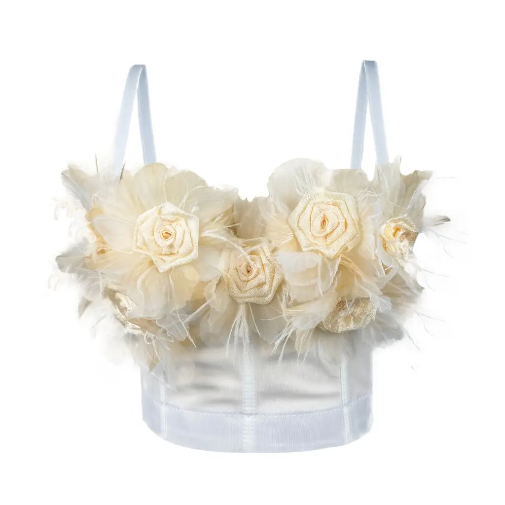

Sexy Three-Dimensional Flower Tassel Sling Fishbone Bra for Women Autumn Winter European American Style Hot Girl Underwear Top