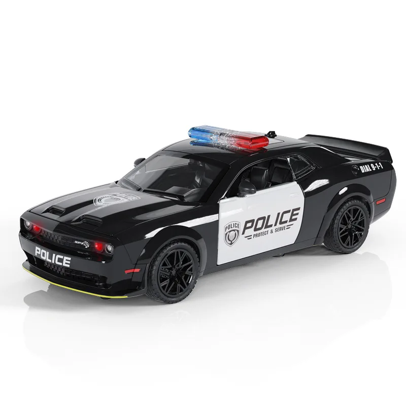 Modèle de voiture de police Hellcat Simulation 1:32, rouge, en métal moulé sous pression, avec lumières et sons, véhicule de collection à rétrofriction, cadeau