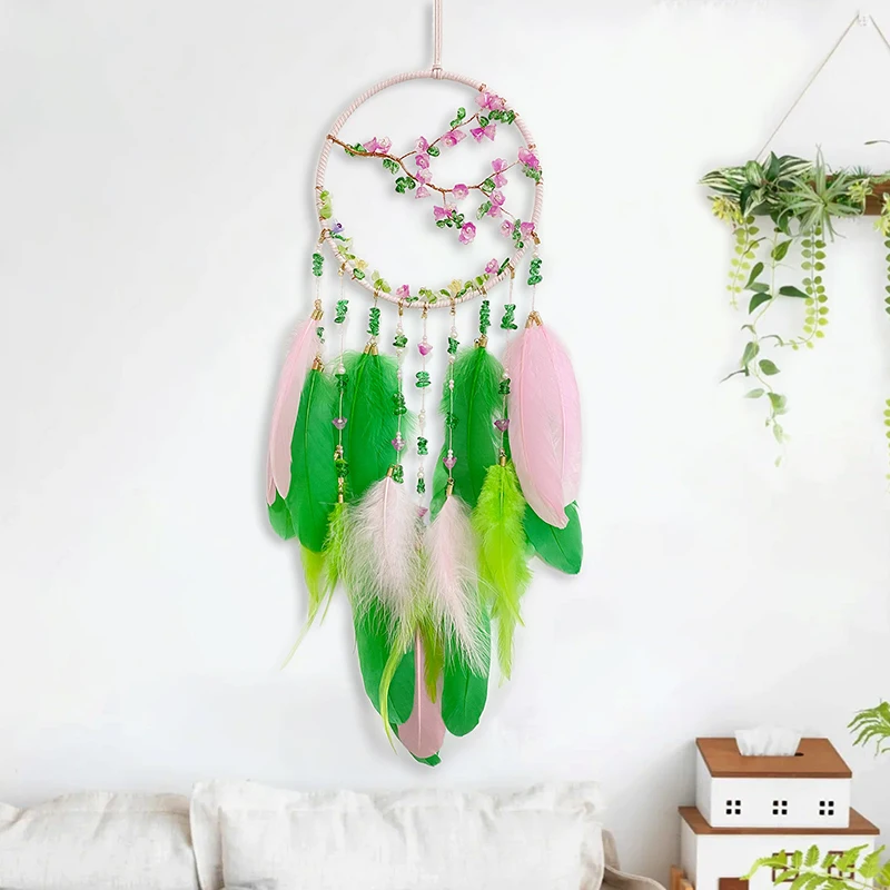 Dream Catcher Hand-woven Colorful Feathers Wind Chimes Living Room Bedroom Hanging Ornaments Wall Pendants Festival Party Gifts