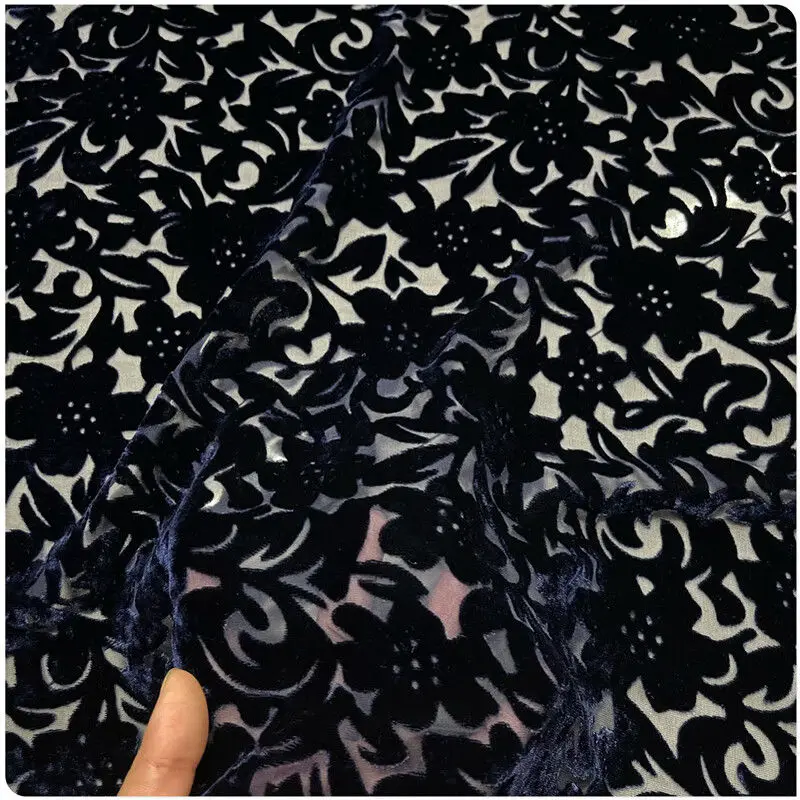 

Zhuang Blue and White Hollow Silk Velvet Cotton Cloth Dress Cheongsam Shirt Short Sleeve Clothing Fabric
