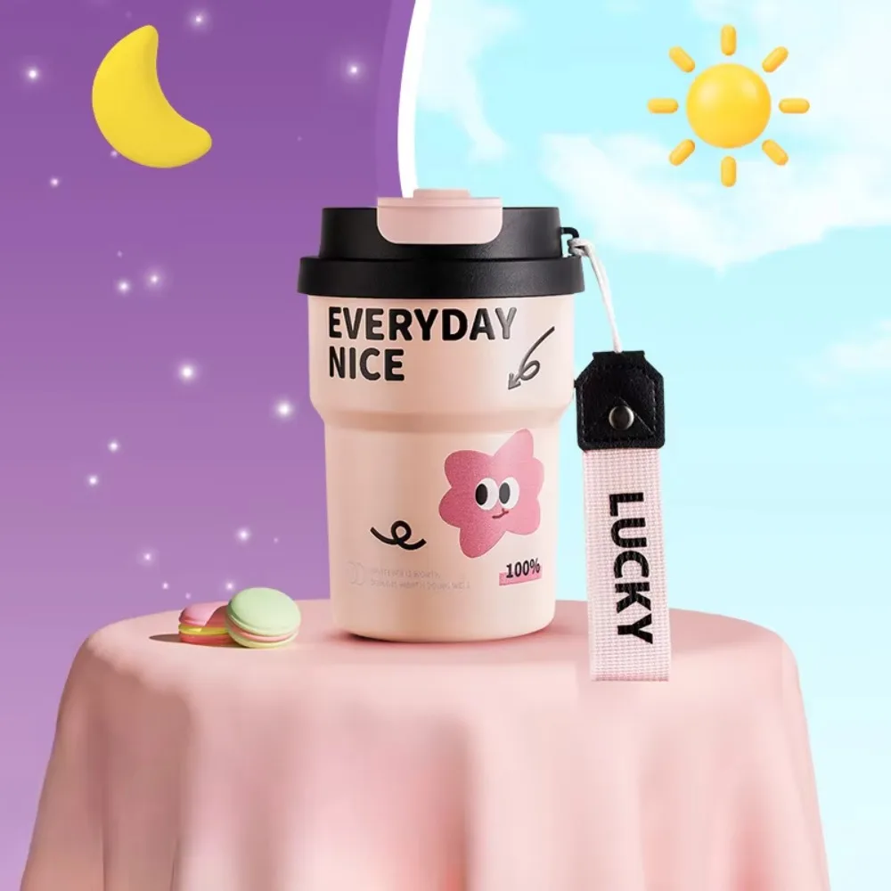 

Stainless Steel Straw Water Cup Straw Included Leak-proof High Value Water Cup Cartoon Pattern Removable Coffee Cup Gym