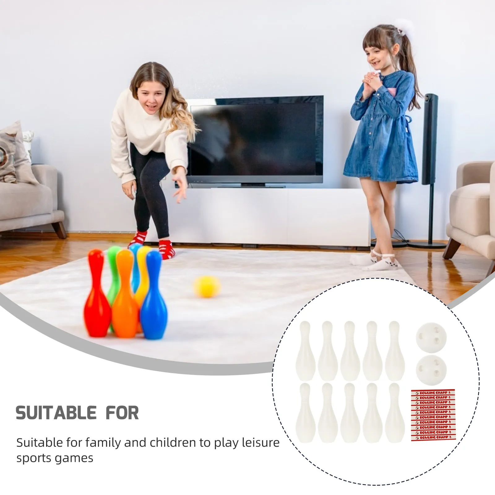 1Set Mini Bowling Set for Kids Safe Smooth Plastic Bowling Kit Children Motor Skills Development Hand-Eye Coordination Indoor