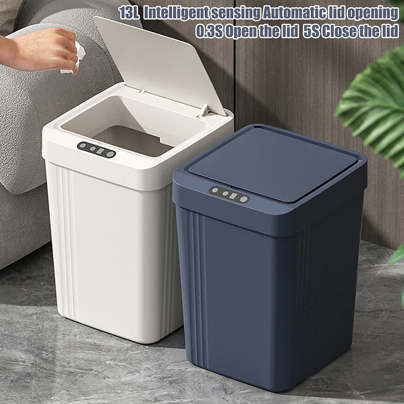 13L Smart Bathroom Trash Can Automatic Bagging Electronic Trash Can White Touchless Narrow Smart Sensor Garbage Bin Smart Home