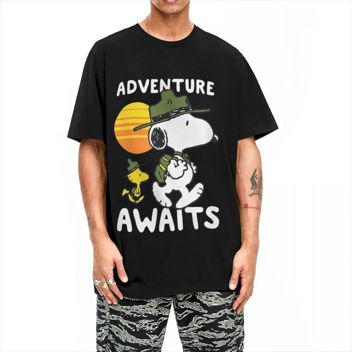 Men Women Peanuts Snoopy Adventure Awaits T Shirts Cotton Clothing Fashion Short Sleeve Round Collar Tees Graphic T-Shirt