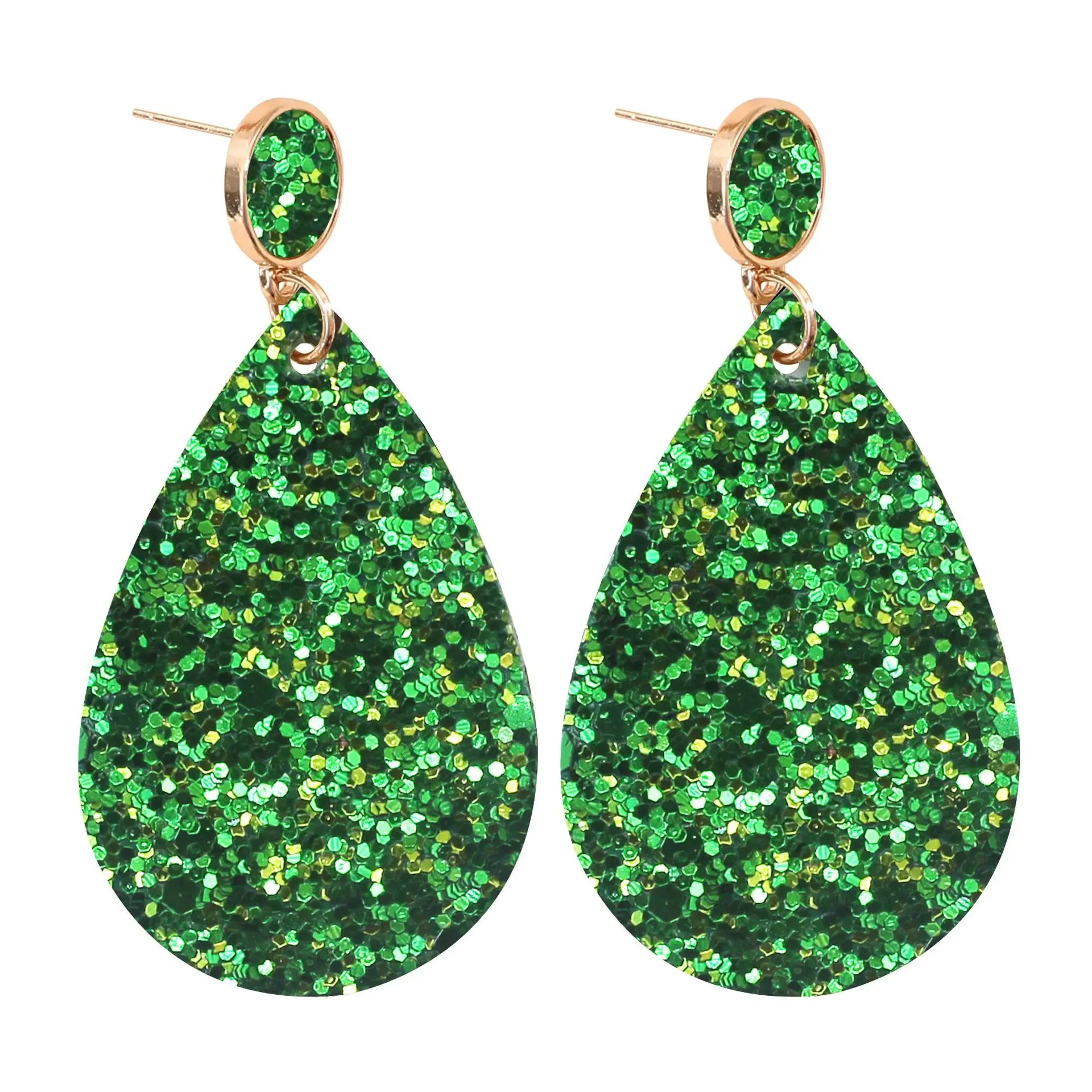 Glitter Faux Leather Teardrop Dangle Earrings for Women Fashion Chic Jewelry Wholesale