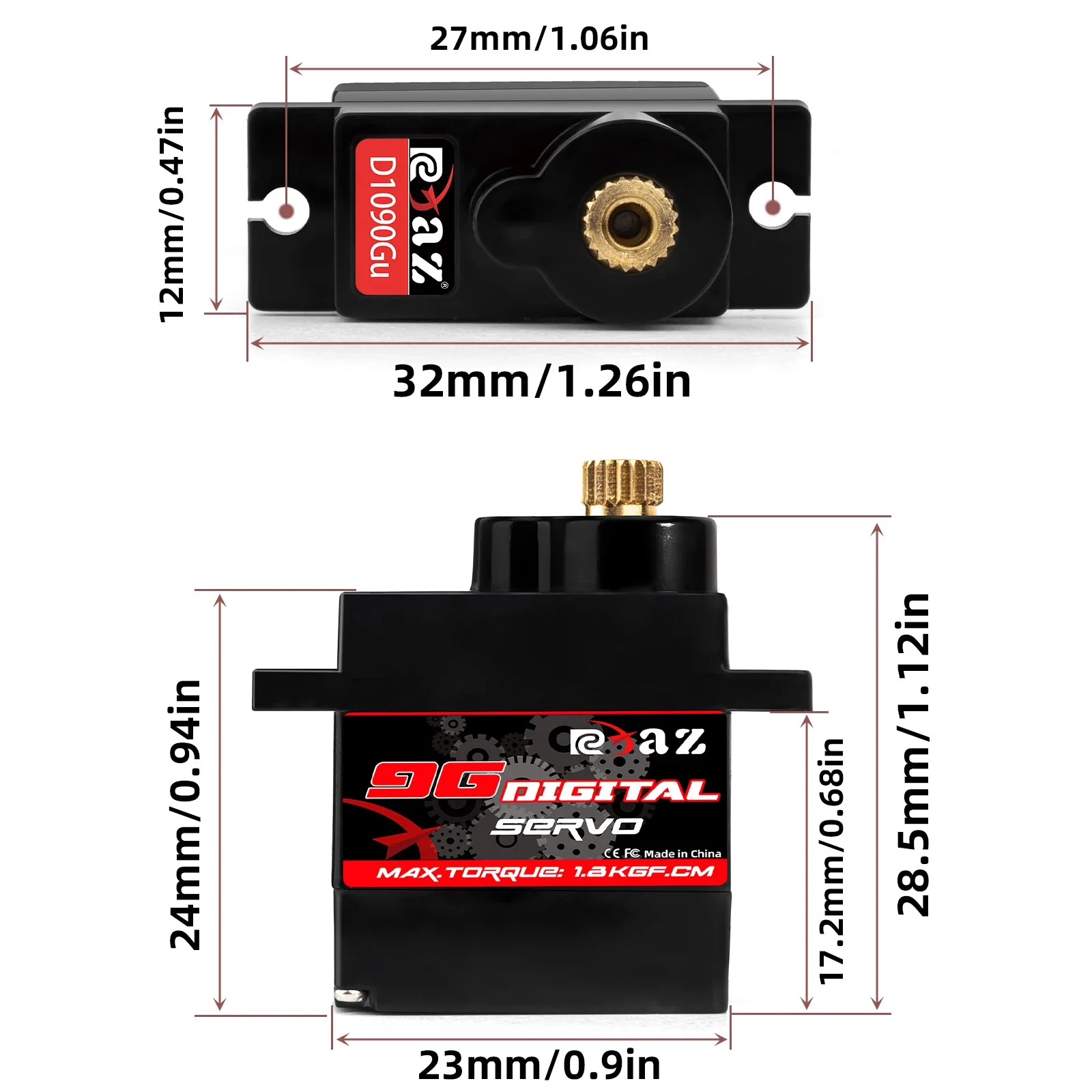 RCXAZ 9 g Kunststoff/Eisen/Kupfergetriebe 1,6 kg digitales Servo für RC Starrflügelflugzeug Roboter Auto Boot Kanalflugzeug kleiner Servomotor – Detail 18