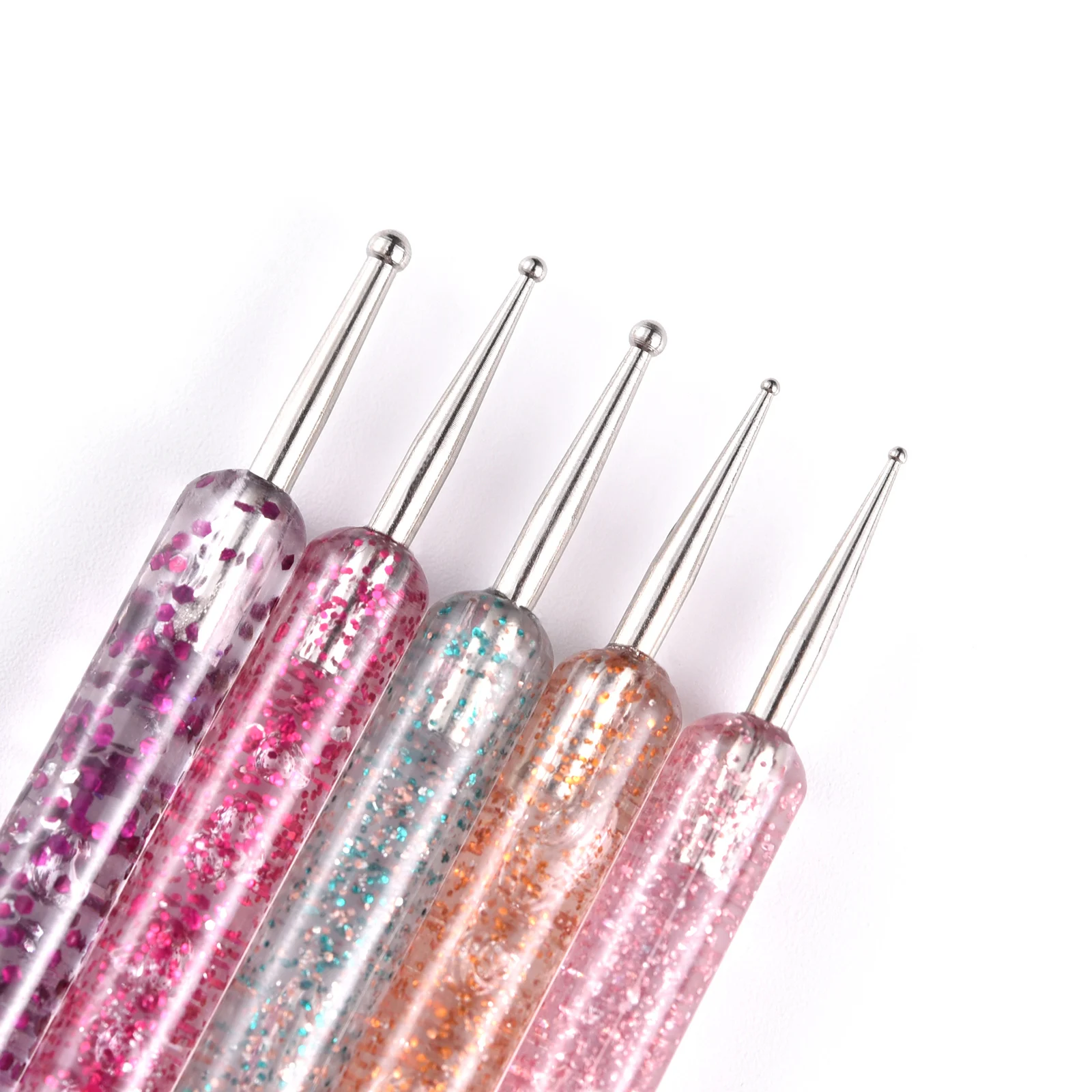 휴대용 네일 아트 도트 펜 5개/세트 크리스탈 비즈 핸들 듀얼 엔드 드로잉 페인팅 젬 펜 무지개빛 매니큐어 도구