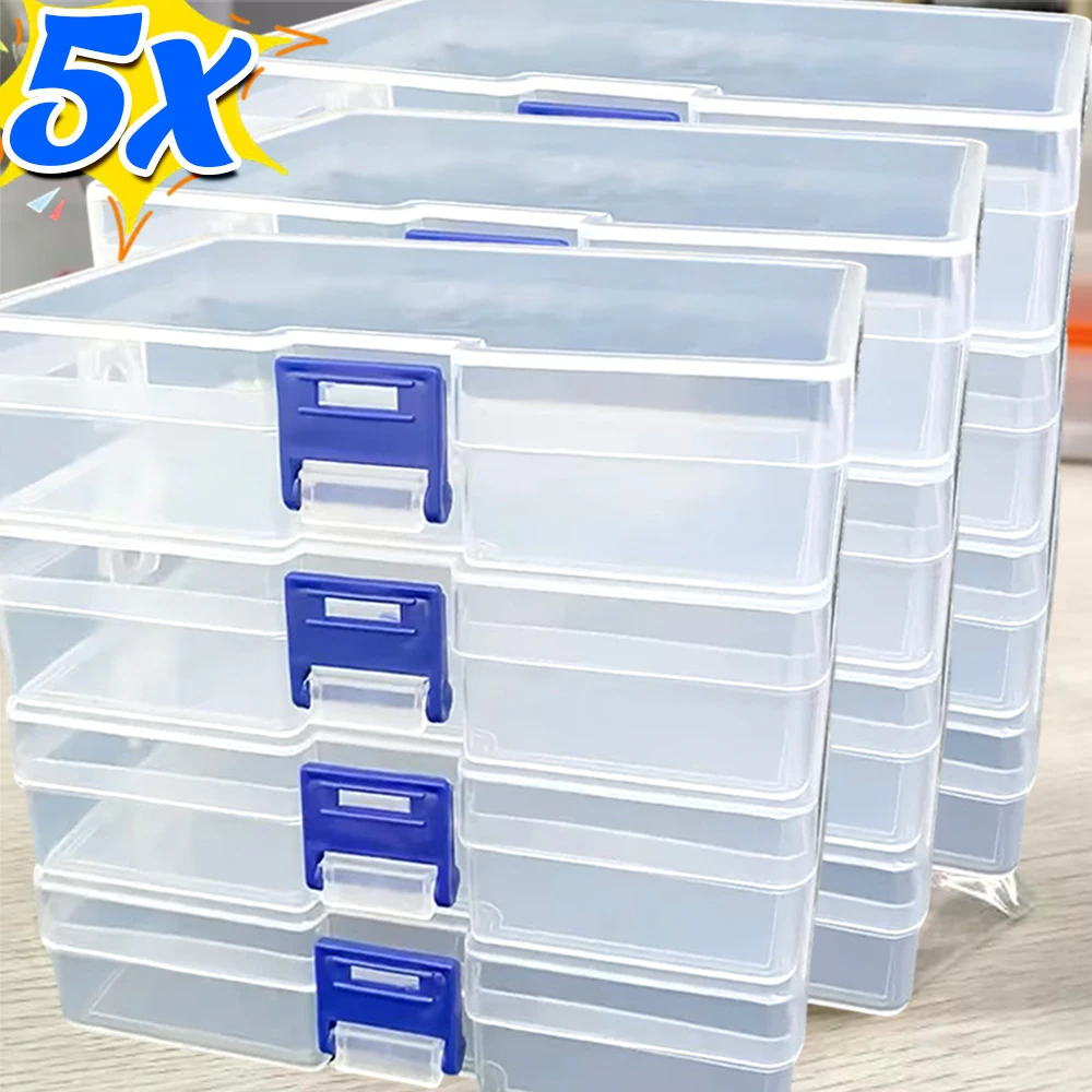 

5PCS Rectangle Lockable Box with Cover Storable Jewelry Hardware Small Items Beads Earring Box Multifunctional Plastic Case