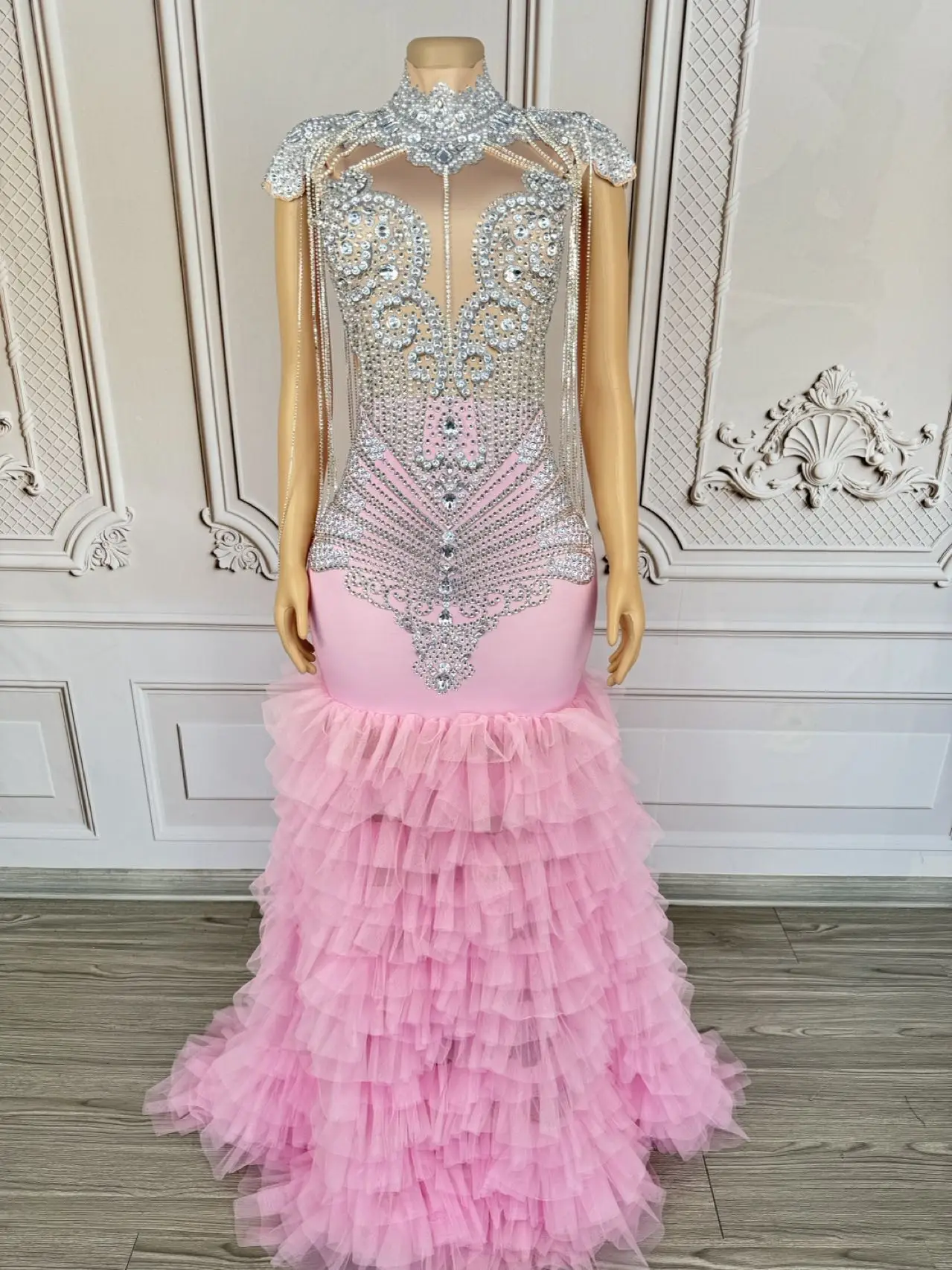 Sukienka seksowna na studniówkę, bal, wieczór, syreni krój, strój na imprezę, damska sukienka z dżetami, długa suknia ślubna, bankietowa, balowa