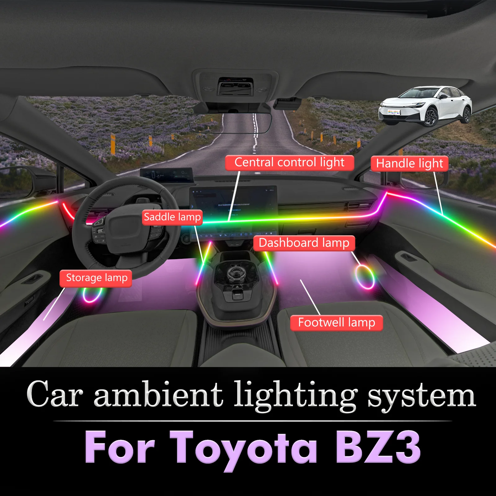 

For Toyota BZ3 Car Interior Decorative Ambient Light RGB 64-Color LED Smart Remote Control Energy Saving Kit