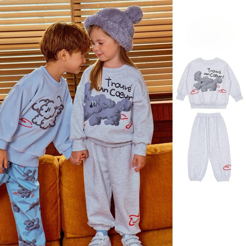 

Spot 25 Autumn/Winter BE New Cross Border Children's Dog Printed Velvet Hoodie and Pants Set for Boys' Autumn/Winter