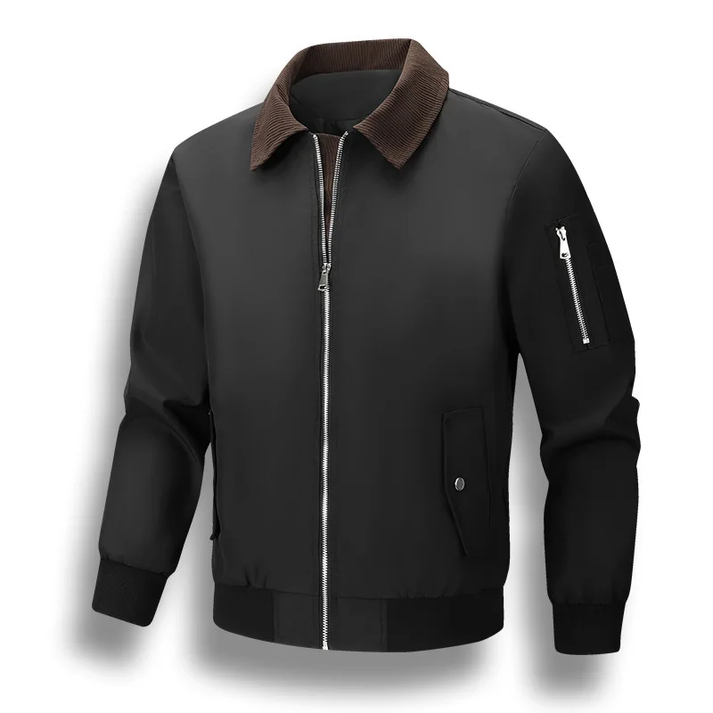 Man Bomber Jacket Autumn New Contrast Color Patchwork Loose Male Outerwear Long Sleeve Zipper Business Casual Men Cargo Coat