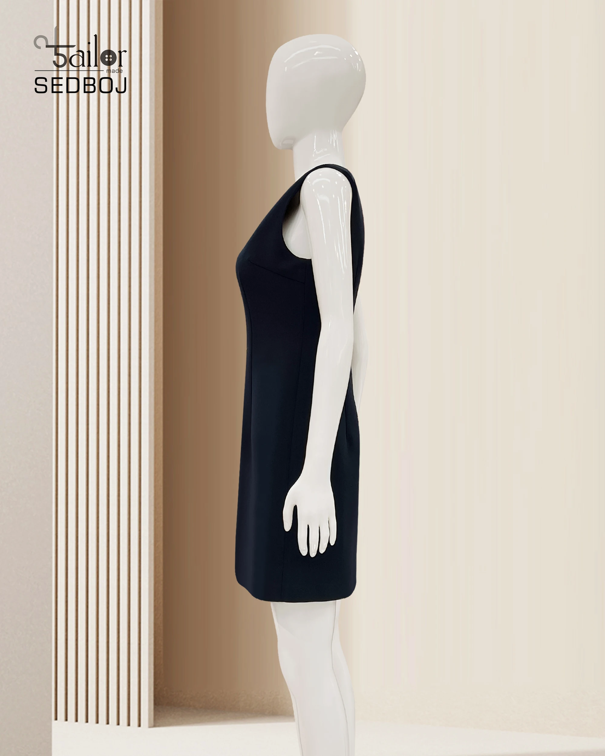 Vestido colete azul profundo sem mangas slim fit cor sólida com design de nicho