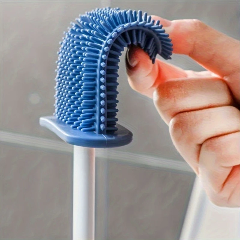 Wall mounted toilet brush set, silicone brush head bathroom cleaning tool, long handled toilet cleaner, two brushes and holder