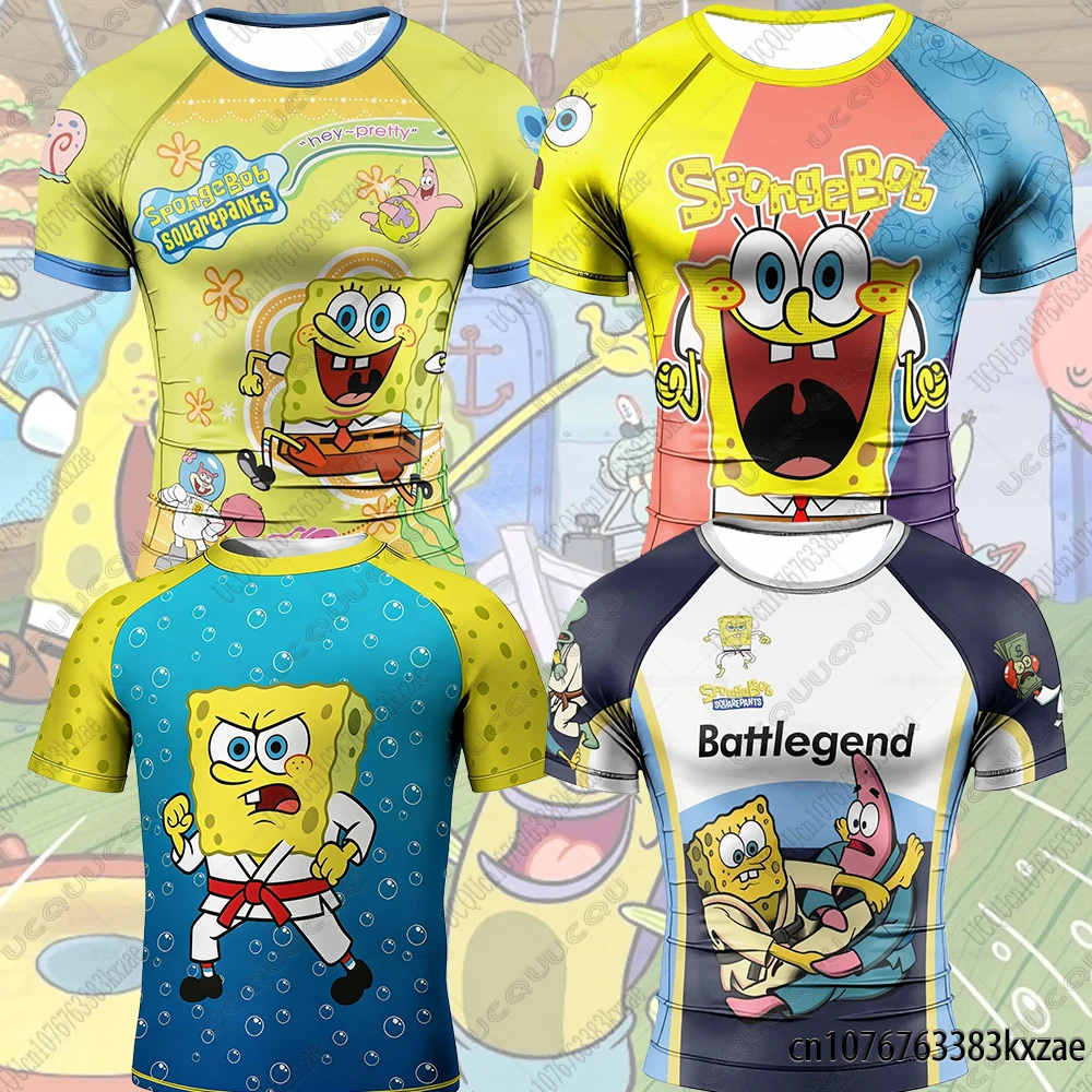 Camisetas de Verano 2026 con Diseño de Bob Esponja Musculoso, Camisetas Deportivas para Hombre, Camisetas Transpirables para Jiu Jitsu, Ropa Masculina
