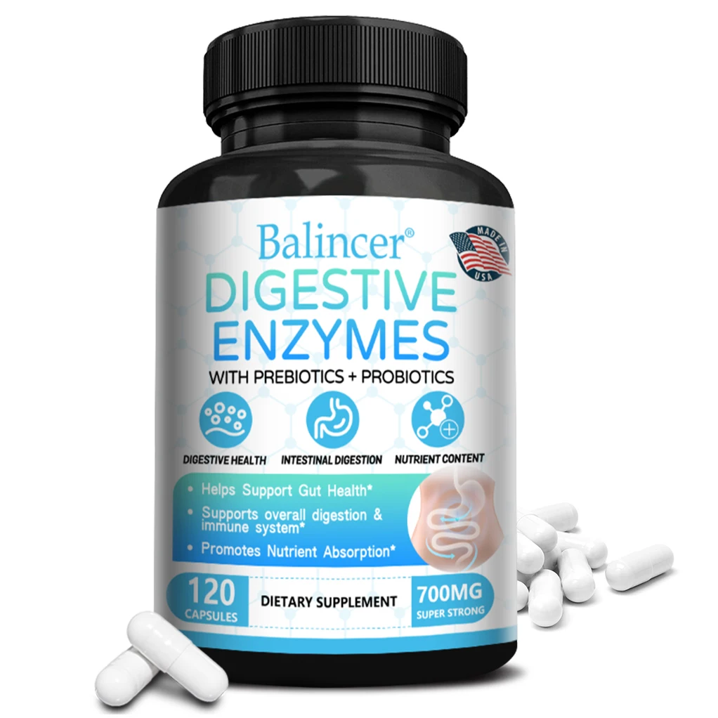 Digestive Enzymes - Prebiotics, Probiotics, Digestion & Gut Health, Gas, Constipation & Bloating Relief, 120 Capsules