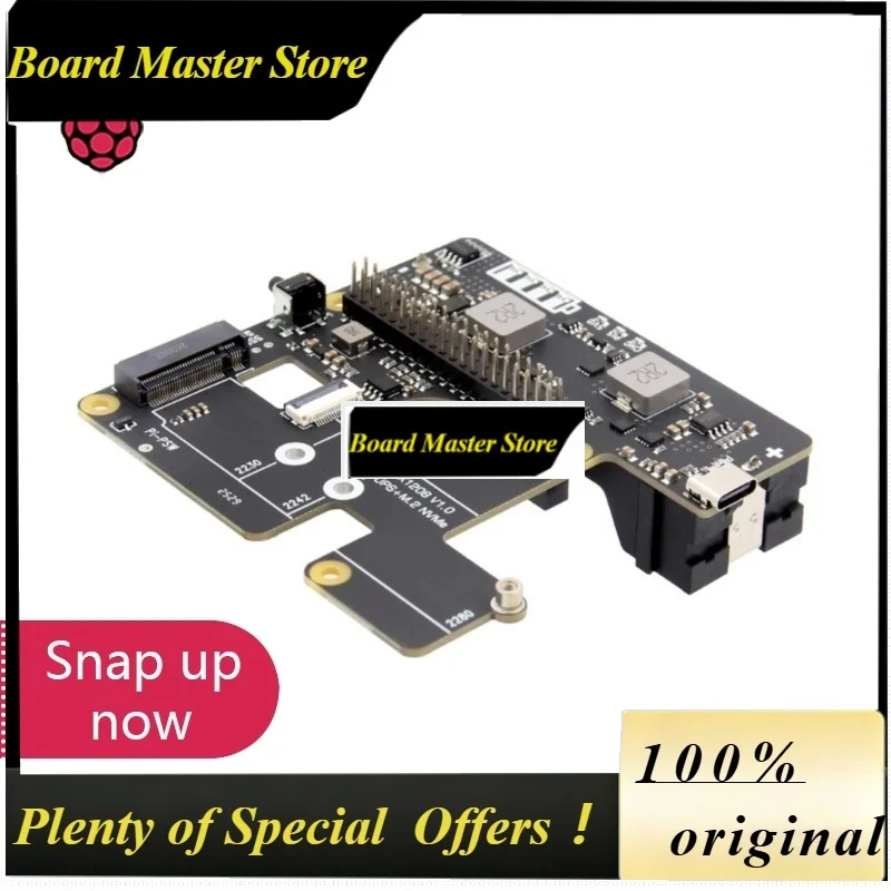 BoMaSGeekworm X1208 UPS HAT For Raspberry Pi 5, M.2 HAT+, 5.1V 5A Power Module, 21700 Battery Support, NVMe SSD Expansion Board