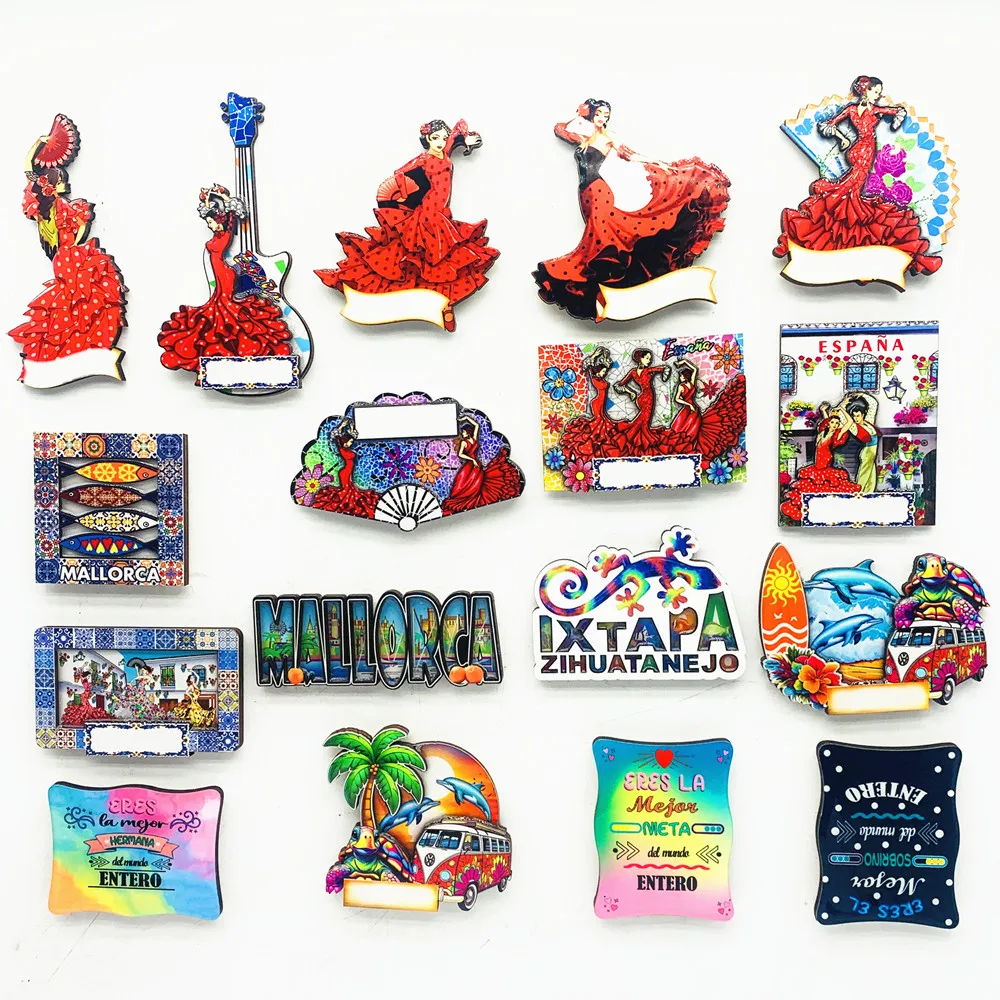 

Europe Spain Acrylic Wood Tourist Souvenir Magnetic Refrigerator Sticker Collection Gift Fridge Magnets