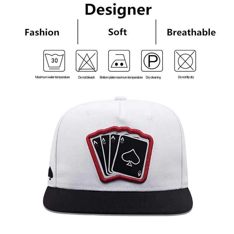 Casquettes de baseball brodées de cartes à jouer réglables pour hommes et femmes, chapeaux Snapback unisexes, chapeau de soleil en plein air, casquette Hip Hop, nouvelle mode, 2024