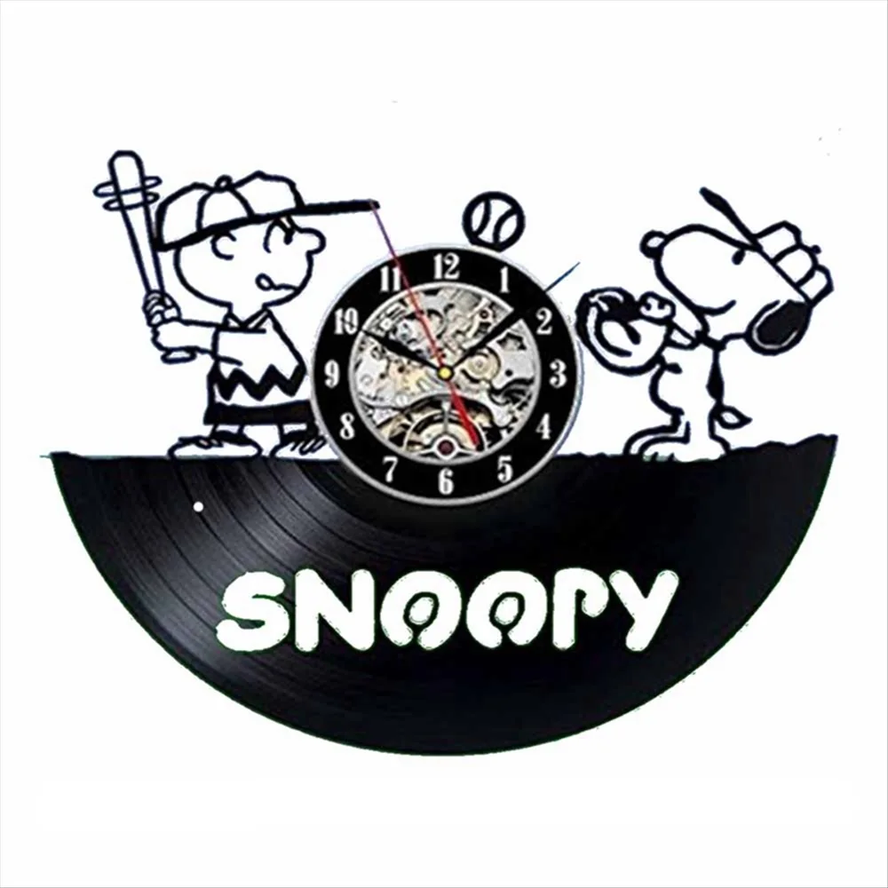 Snoopy Wall Clock Made Of Vinyl Record Cartoon Laser Etched Wall Watch With LED Disk Crafts Decor Kids Gifts