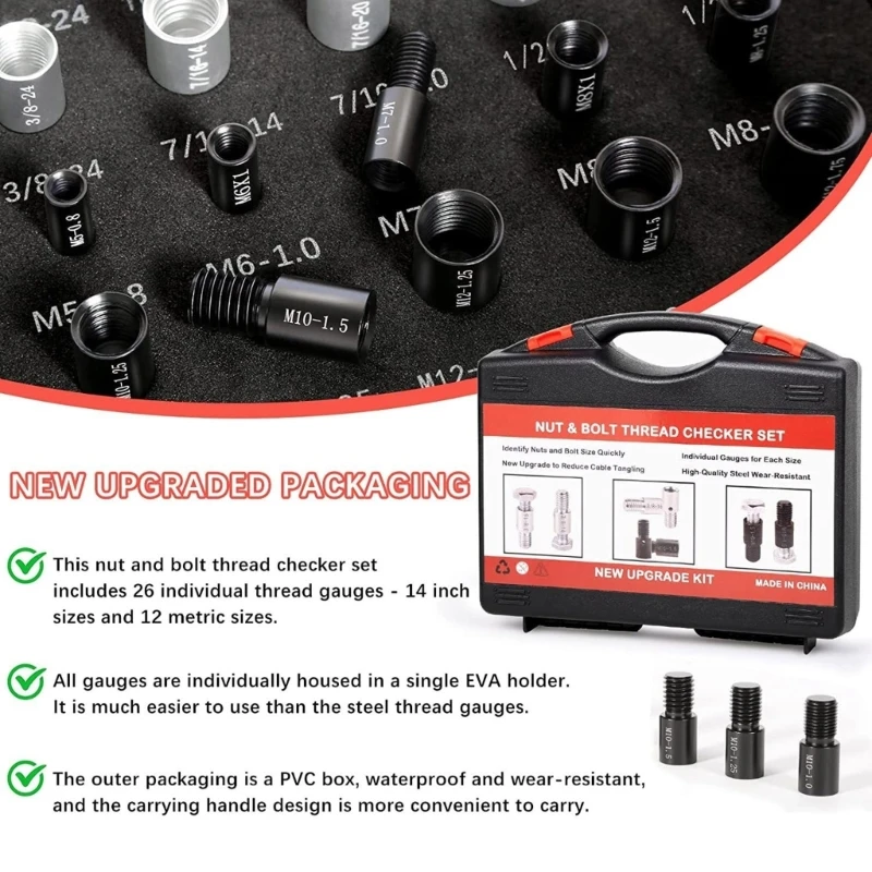 Nut Screw Thread Checker Set Inch Metric Gauges Measuring Inspection Tool
