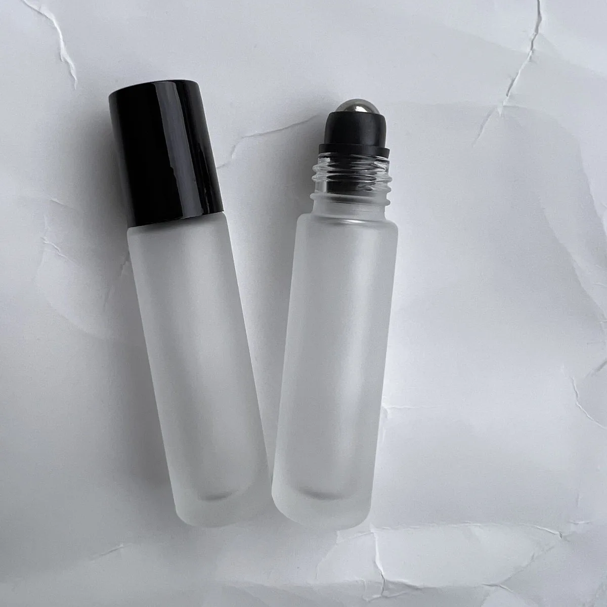 30X 5ML 10ML Thick frosted Clear Glass Essential Oils Roll On Bottle Metal Roller Ball for Perfume Aromatherapy