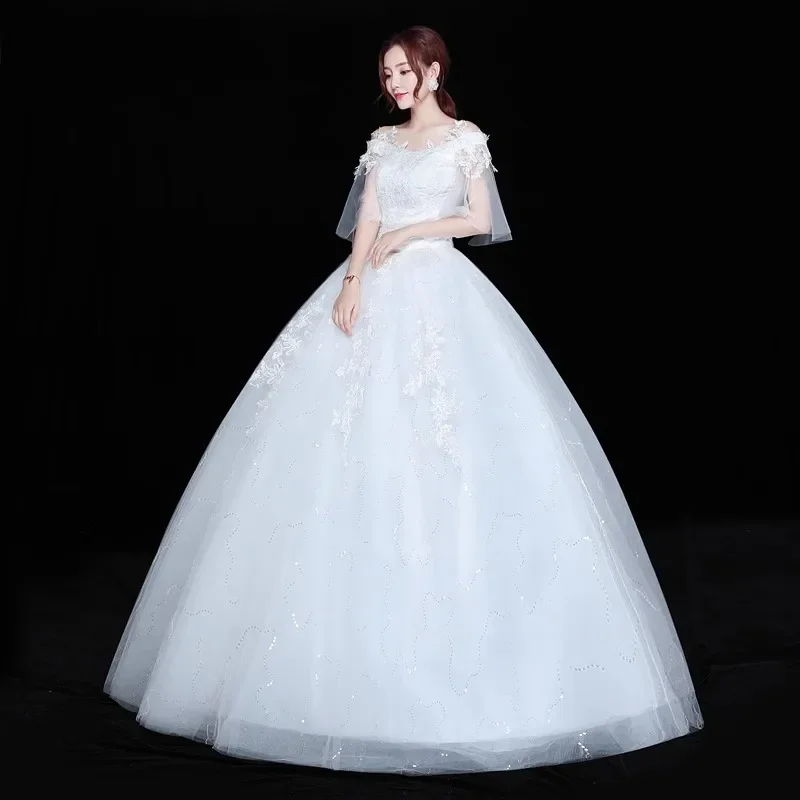 Cheap Wedding Dresses White Appliques Off the Shoulder Lace up Sequins Princess Floor-length Plus size Bride Ball Gowns XN114