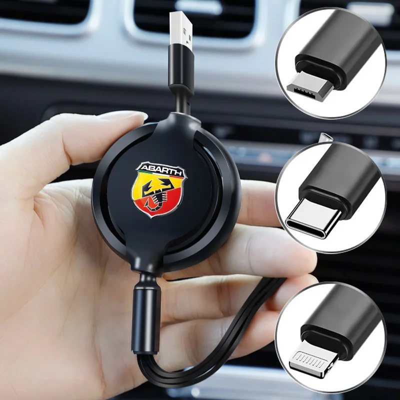 Car Interior 3 In 1 Fast Charger USB Data Cable Accessories For Fiat Grande Punto Abarth Tipo Stilo Ducato Palio 500x Bravo 