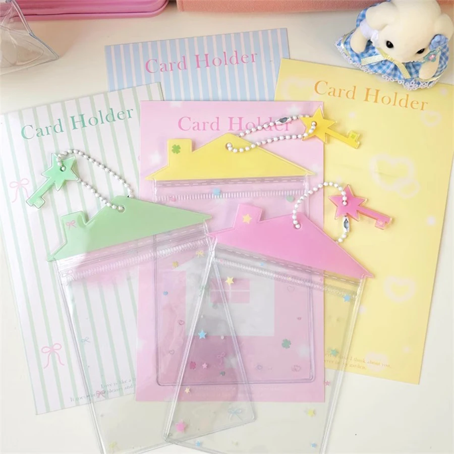 PVC cute little house card cover school meal card Polaroid star storage pendant card cover