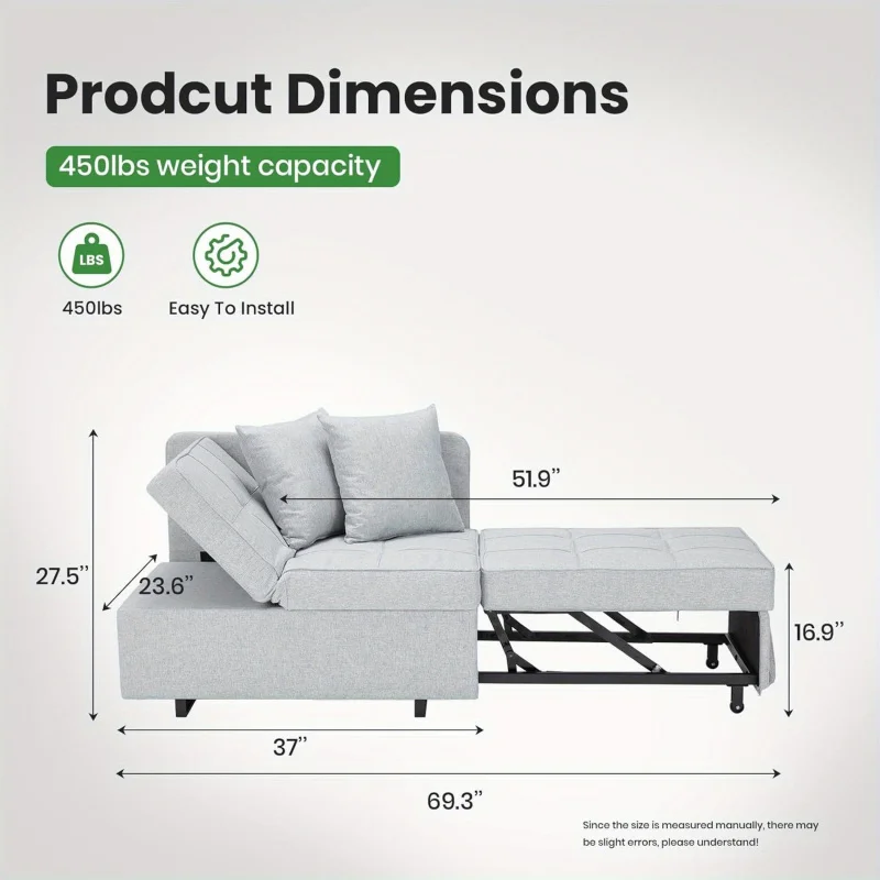 3-in-1 sleeper sofa chair bed, five-position adjustable backrest, suitable for living rooms, apartments, and small rooms.