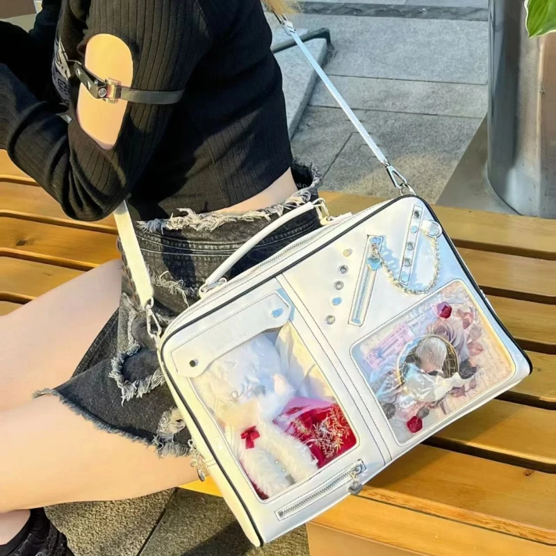 All Match Transparent Zipper Chain Women\'s Handbags Vintage Y2k Aesthetic Laptop Bag Fashion Chic Casual Shoulder Crossbody Bags