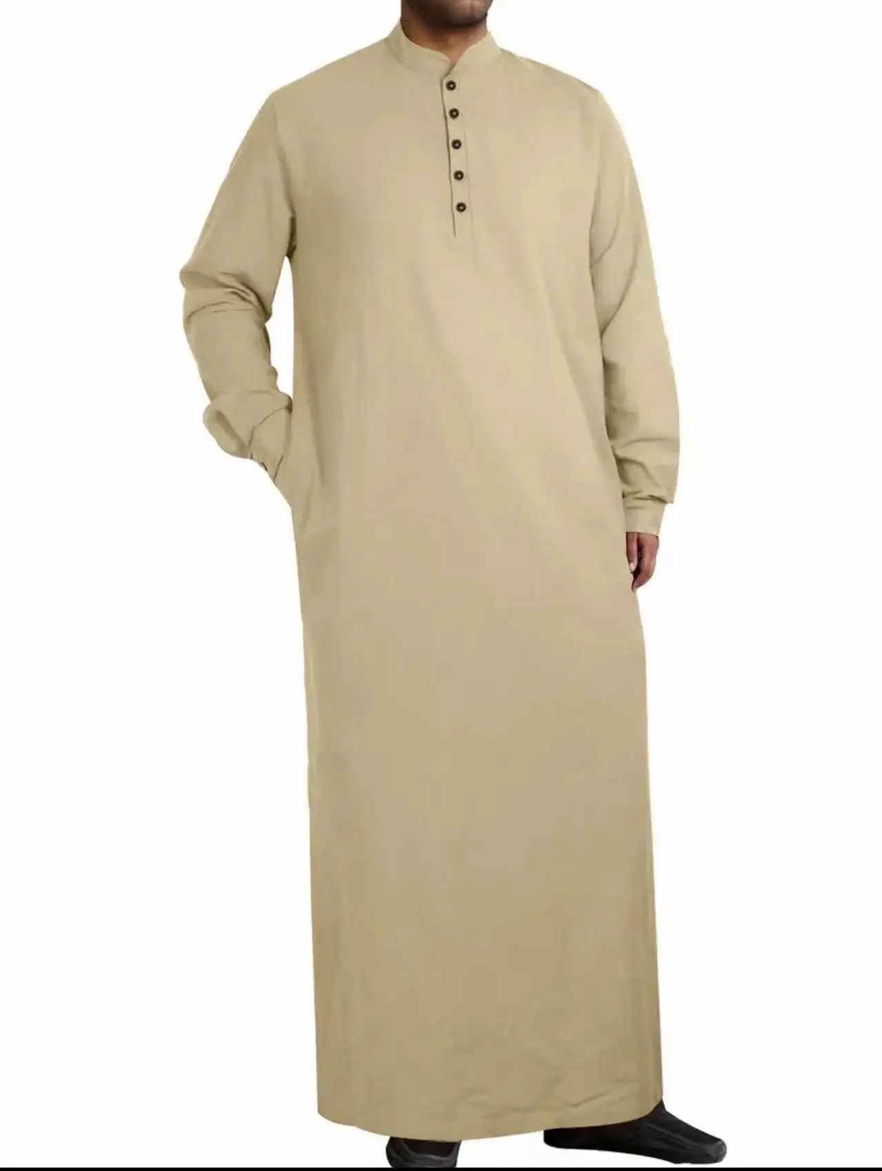 2024 Muslim Thobe for Men Button Down Mens Caftans Big and Tall Mens Arab Thobe with Pocket  Muslim Fashion