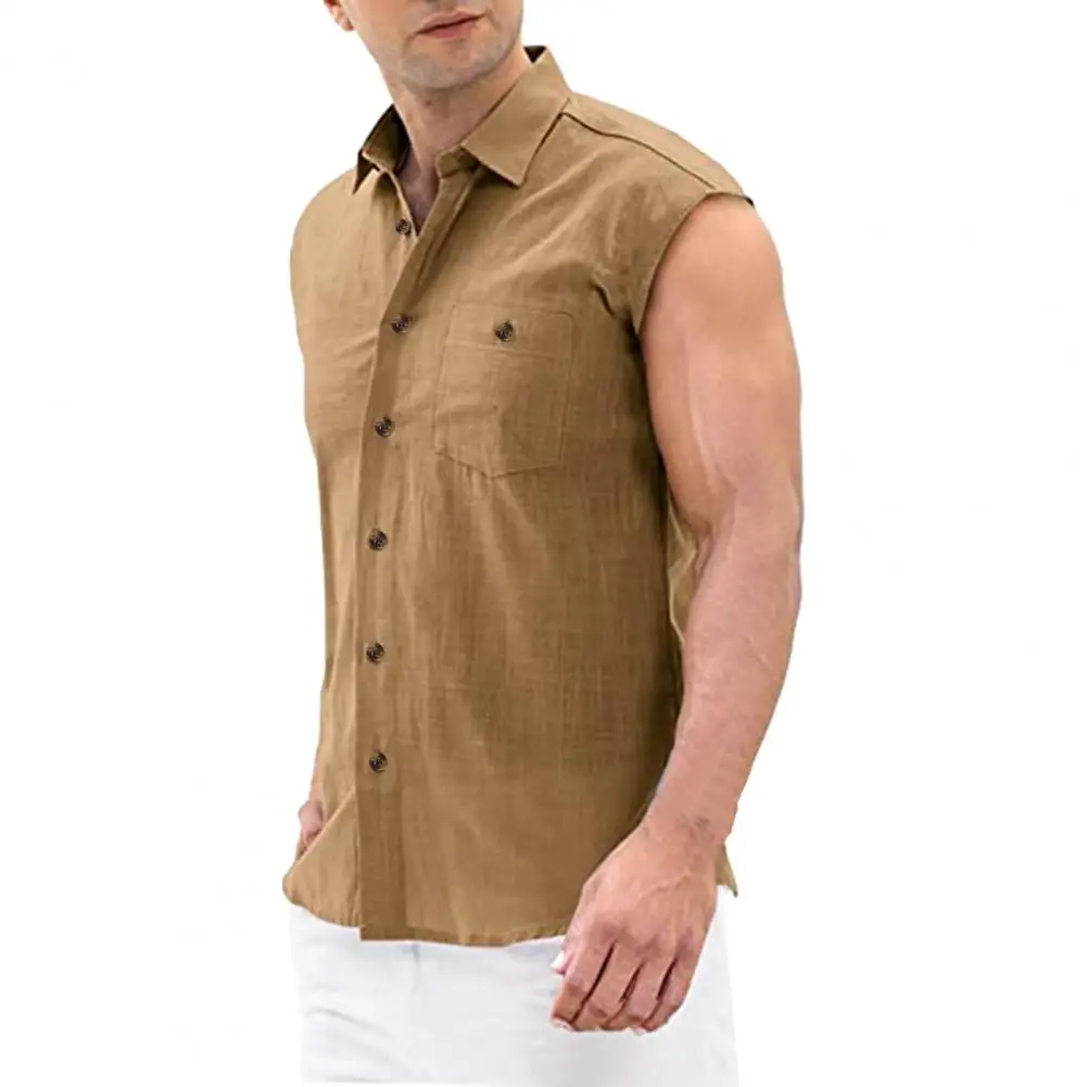 Men Shirt Solid Color Sleeveless All Match Simple Colorfast Summer Top for Daily Wear camisa masculina chemise homme ropa hombre