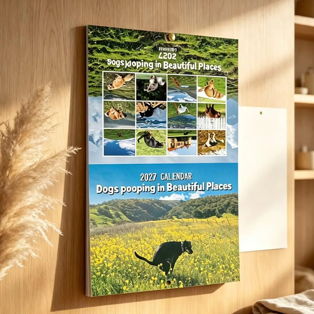 2027 New Year Planning Home Decoration Calendar High-Quality HD Paper Printing Dogs Pooping Flowers Creative Prank Gift Calendar