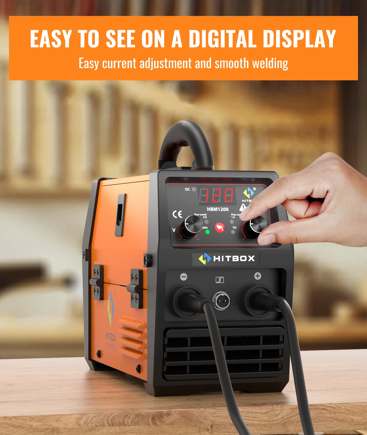 HITBOX HBM1200 220V 200A +1KG Welding Wire 3 in 1 No Gas MIG Welder MMA/MIG/Lift TIG Semi-automatic Welding Machine With Flux Cored Wire Gasless view 3