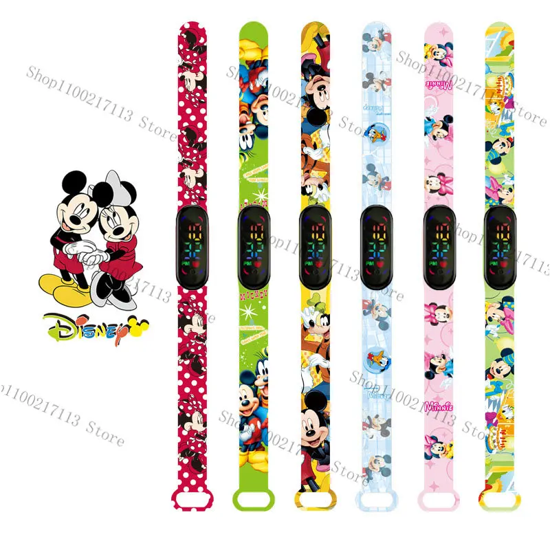 Disney Mickey Minnie Children's Watch Anime action figure cute Print LED Electronic Waterproof Sports Bracelet Watch kids gifts