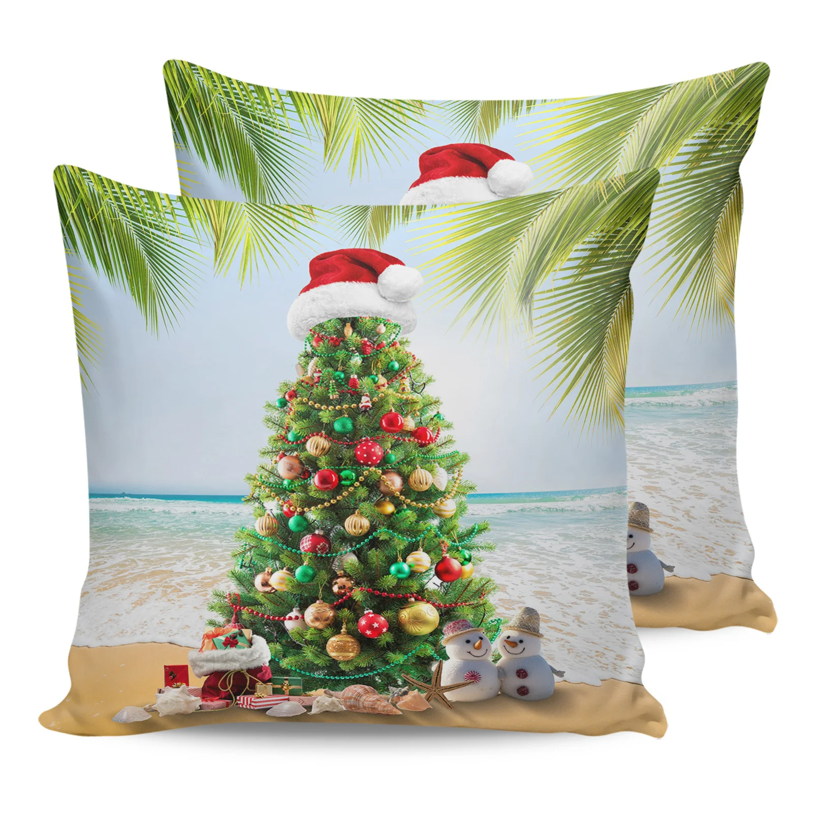 Christmas Summer Tree Beach Gift Snowman 2/4PCS Outdoor Garden Chair Waterproof Cushion Cover Home Decor 45/50/60cm Pillow Case