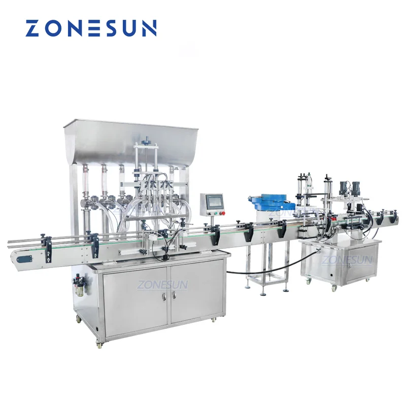 ZONESUN Automatic Cream E-juice Water Liquid Perfume Filling Glass Bottle Capping Machine For Assembly Line Vibrator ZS-FAL180AP